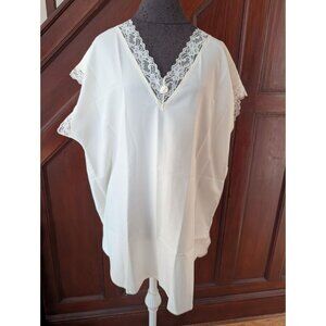 Vintage Ivory Lace Nightshirt Medium 12-14 Polyester With Floral Trim New